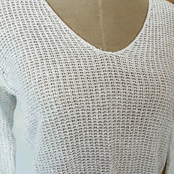 Eileen Fisher White Linen Open Knit V-Neck Sweater Medium - Picture 3 of 6